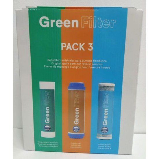 Pack Stella 3 Filtros Green Filter con Post Filtro Carbón Remineralizador CS más membrana 50 GPD