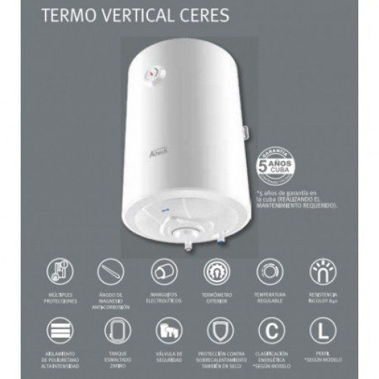 Termo electrico vertical Ceres de 50,80 y 100 L