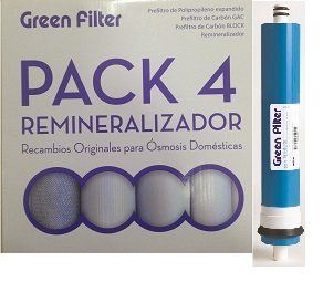 PACK 4 FILTROS REGULADOR PH MÁS MEMBRANA 50GPD